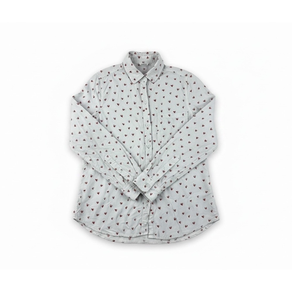 Romantic Heart Print Button Down Viscose Shirt Heart Pattern‎ Small Unbranded
